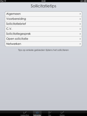 Loopbaan-Check iPad app Sollicitatietips